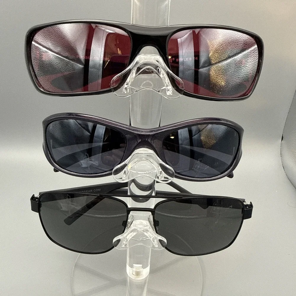 THREE PAIRS OF AUTHENTIC BLACK PUGS MEN'S SUNGLASSES WRAPS &  AVIATORS